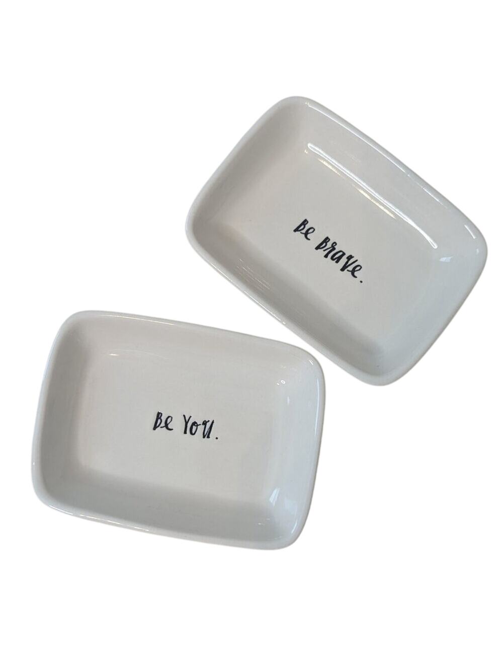 Rae Dunn Magenta Artisan Collection Trinket Dishes Be Brave & Be You Set of 2